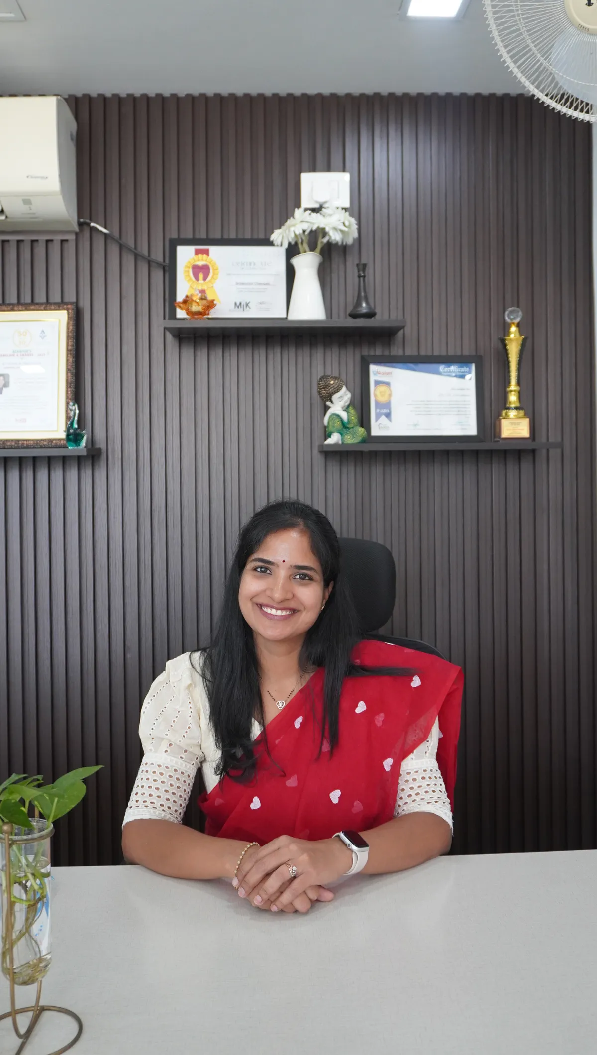 Dr. Srilakshmi Champati BDS Dentist in Hyderabad Dr. Srilakshmi Champati, BDS dentist and implantologist, at her consulting desk in Hyderabad
